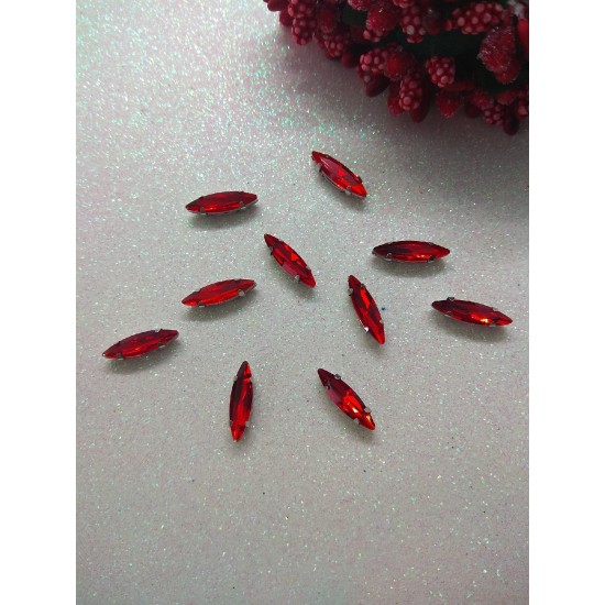 Стразы в цапах "Узкий листик" 4*15 мм цв. красный, цена за 1 шт